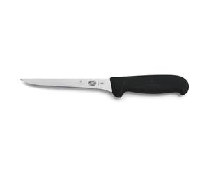Victorinox Fibrox Couteau à désosser, Couteau de cuisine tranchant pour viande et volaille, 15 cm, Lame lisse, Rigide, Inox, Noir