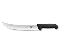 Victorinox Fibrox Couteau cimeterre, Couteau de boucher long pour couper de gros morceaux de viande, 25 cm, Lame incurvée, Tranchant, Inox, Noir