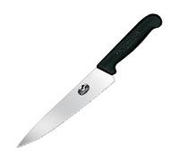 Victorinox Fibrox Couteau de Cuisine, Couteau à Découper avec Tranchant Denté - Longueur : Couteau 19 cm, Nylon, Noir