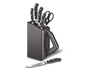 Victorinox Grand Maître Bloc Porte-Couteaux Forgé, 6 Pièces, Noir | Set de cuisine avec couteau d office, steak, santoku et chef pour un usage professionnel. Fabriqué en Suisse.