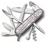 Victorinox Huntsman Couteau de Poche Suisse, Léger, Multitool, 15 Fonctions, Grand Lame, Tire Bouchon, Ouvre Boite, Argent Transp.