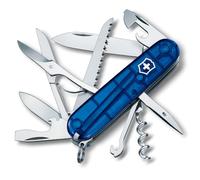 Victorinox Huntsman Couteau de Poche Suisse, Léger, Multitool, 15 Fonctions, Tire Bouchon, Grand Lame, Ouvre Boite, Bleu Transparent