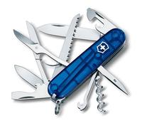 Victorinox Huntsman Couteau de Poche Suisse, Léger, Multitool, 15 Fonctions, Tire Bouchon, Grand Lame, Ouvre Boite, Bleu Transparent
