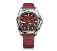 Victorinox I.N.O.X. Chrono Montre pour homme avec boîtier en acier inoxydable argenté, cadran rouge et bracelet en caoutchouc rouge 43 mm, Victorinox I.N.O.X. Chrono 43 mm