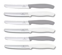 Victorinox Lot de 6 couteaux de table - Couteau de cuisine - Couteau à pain Swiss Classic avec lame dentelée - Fabriqué en Suisse - Édition limitée - Gris froid/blanc