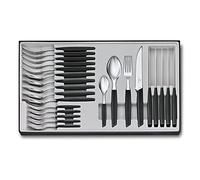 VICTORINOX Ménagère Swiss Modern pour 6 Personnes, 24 pièces, avec Couteaux à Steak Affûtés, Tranchant Denté, Manches Synthétiques, Noir