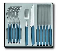 Victorinox Modern Ensemble de couverts pour 6 personnes, 12 pièces, y compris couteau à steak tranchant à lame crantée, manches en plastique, bleu bleuet