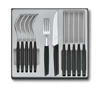 Victorinox Modern Ensemble de couverts pour 6 personnes, 12 pièces, y compris couteaux à steak tranchants à lame crantée, manches en plastique, noir
