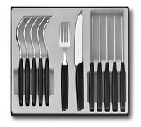 Victorinox Modern Ensemble de couverts pour 6 personnes, 12 pièces, y compris couteaux tranchants à lame crantée, manches en plastique, noir