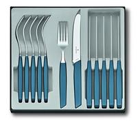 Victorinox Modern Ensemble de couverts pour 6 personnes, 12 pièces, y compris couteaux tranchants à lame crantée, manches en plastique, bleu bleuet