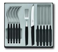 Victorinox Modern Ensemble de couverts pour 6 personnes, 12 pièces, y compris couteaux tranchants à lame crantée, manches en plastique, noir