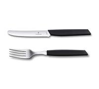 Victorinox Modern Ensemble de couverts pour 6 personnes, 12 pièces, y compris couteaux tranchants à lame crantée, manches en plastique, noir