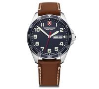 Victorinox Montre Homme Fieldforce Ø 42 mm, Swiss Made, Quartz Analogique, Étanche Jusqu’à 100 m, Verre Saphir, Bracelet Cuir, Bleu/Brun