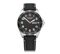 Victorinox Montre Homme Fieldforce Ø 42 mm, Swiss Made, Quartz Analogique, Étanche Jusqu’à 100 m, Verre Saphir, Bracelet Cuir, Noir