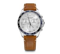 Victorinox Montre Homme Fieldforce Chrono Ø 42 mm, Swiss Made, Quartz Analogique, Étanche Jusqu’à 100 m, Verre Saphir, Bracelet Cuir, Brun/Blanc