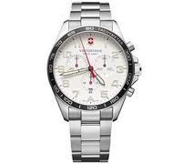 Victorinox Montre Homme Fieldforce Chrono Ø 42 mm, Swiss Made, Quartz Analogique, Étanche Jusqu’à 100 m, Verre Saphir, Bracelet INOX, Blanc/Argent