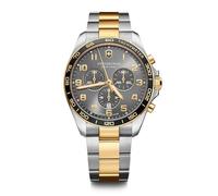 Victorinox Montre Homme FieldForce Classic Chrono Ø 42 mm, Swiss Made, Quartz Analogique, Étanche Jusqu’à 100 m, Bracelet INOX, Gris/Argent/Or