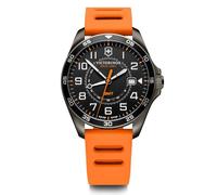 Victorinox Montre Homme FieldForce Sport GMT Ø 42 mm, Swiss Made, Quartz Analogique, Étanche Jusqu’à 100 m, Bracelet Caoutchouc, Noir/Orange