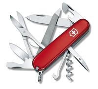 Victorinox Mountaineer Couteau de Poche Suisse, Léger, Multitool, 18 Fonctions, Tire Bouchon, Lame, Ciseaux, Rouge