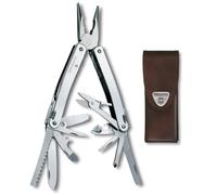 VICTORINOX Outil Multifonction Swiss Tool Spirit X, 24 Fonctions, Outil Multifonction avec Lame Blocable et Pince à Bec, y c. Étui en Cuir, Argent