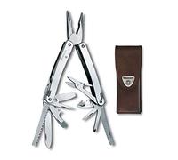VICTORINOX Outil Multifonction Swiss Tool Spirit X, 24 Fonctions, Outil Multifonction avec Lame Blocable et Pince à Bec, y c. Étui en Cuir, Argent