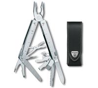 Victorinox Outil Multifonction Swiss Tool X, 26 Fonctions, Swiss Made, Outil Multifonction avec Lame Blocable, y c. Étui en Cuir, Argent