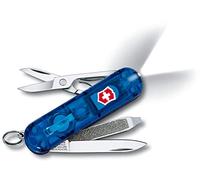 Victorinox Signature Lite Petit Couteau de Poche Suisse, Léger, Multitool, 7 Fonctions, Led, Stylo, Bleu Transparent