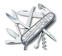 Victorinox Swiss Army Knife Huntsman, Couteau de Poche, 15 Fonctions | Multitool avec scie à bois, ciseaux et tire-bouchon pour camping et randonnée, 91 mm, argent transparent, fabriqué en Suisse