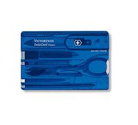 Victorinox Swiss Card, Multitool de Poche Suisse, Taille de La Carte de Crédit, 10 Fonctions, Stylo, Ciseaux, Bleu Transparent