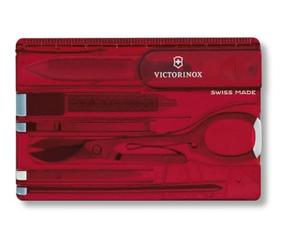 Victorinox Swiss Card, Multitool de Poche Suisse, Taille de La Carte de Crédit, 10 Fonctions, Stylo, Ciseaux, Rouge Transparent
