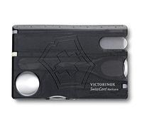 Victorinox Swiss Card Soins des Ongles, Multitool de Poche Suisse, Taille de La Carte de Crédit, 13 Fonctions, Lime à Ongles, Ciseaux, Noir Transparent