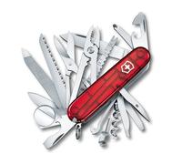Victorinox Swiss Champ Couteau de Poche Suisse, Léger, Couteau Multifonction, 33 Fonctions, Lame, Ciseaux, Tire Bouchon, Rouge Transparent