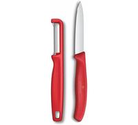 Victorinox Swiss Classic 2x Couteau à Légumes et Éplucheur, 8cm, Rouge | Idéal pour couper et éplucher les fruits et légumes, lames extra tranchantes en acier inoxydable, Swiss Made