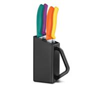 Victorinox Swiss Classic Bloc de 4 Couteaux à Steak et Pizza, Noir | Idéal pour couper viande et pizza sans effort grâce au tranchant ondulé et au manche ergonomique, Swiss Made