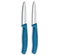 Victorinox Swiss Classic Couteau à légumes et à éplucher, pour fruits et légumes, Extra tranchant, Droit et dentelé, Acier inoxydable, Bleu