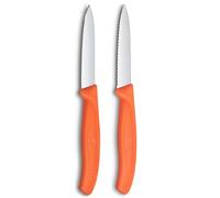 Victorinox Swiss Classic Couteau à légumes et à éplucher, pour fruits et légumes, Extra tranchant, Droit et dentelé, Acier inoxydable, Orange