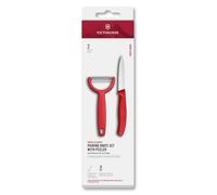 Victorinox Swiss Classic Couteau à légumes et éplucheur, 2 pièces, Lame extra tranchante, pour fruits et légumes, Acier inoxydable, Rouge