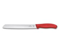Victorinox Swiss Classic, Couteau à pain professionnel, Lame extra-tranchante, Tranchant dentelé, 21 cm, Manche plastique robuste, Acier inoxydable, Rouge