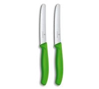Victorinox Swiss Classic, Couteau à petit déjeuner, Couteau à pain, Lame tranchante, dentelée, 11 cm, Manche plastique, Acier inoxydable, Set 2 Pièces, Vert