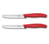Victorinox Swiss Classic, Couteau à petit déjeuner, Couteau à pain, Lame tranchante, dentelée, 11 cm, Manche plastique, Acier inoxydable, Set 2 Pièces, Rouge