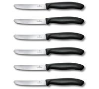 Victorinox Swiss Classic Couteau à petit déjeuner, Couteau à pain, Lame tranchante, dentelée, 11 cm, Manche plastique, Acier inoxydable, Set 6 Pièces, Noir