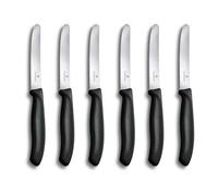 Victorinox Swiss Classic, Couteau à petit déjeuner, Couteau à pain, Lame tranchante, dentelée, 11 cm, Manche plastique, Acier inoxydable, Set 6 Pièces, Noir