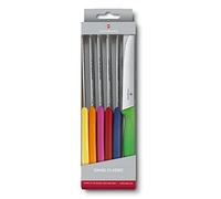Victorinox Swiss Classic Couteau à petit déjeuner, Couteau à pain, Lame tranchante, dentelée, 11 cm, Manche plastique, Acier inoxydable, Set 6 Pièces, Multicolore