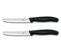 Victorinox Swiss Classic, Couteau à petit déjeuner, Couteau à pain, Lame tranchante, dentelée, 11 cm, Manche plastique, Acier inoxydable, Set 2 pièces, Noir