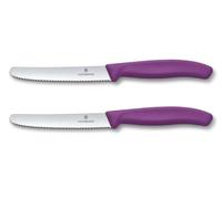 Victorinox Swiss Classic, Couteau à petit déjeuner, Couteau à pain, Lame tranchante, dentelée, 11 cm, Manche plastique, Acier inoxydable, Set 2 Pièces, Violet