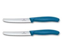 Victorinox Swiss Classic, Couteau à petit déjeuner, Couteau à pain, Lame tranchante, dentelée, 11 cm, Manche plastique, Acier inoxydable, Set 2 pièces, Bleu