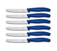Victorinox Swiss Classic 6 Pièces Couteau à Tomates avec Tranchant Denté, Lame de 11 cm, Lavable au Lave-Vaisselle, Bleu