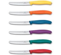 Victorinox Swiss Classic Couteau à petit déjeuner, Couteau à pain, Lame tranchante, dentelée, 11 cm, Manche plastique, Acier inoxydable, Set 6 Pièces, Multicolore