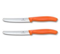 Victorinox Swiss Classic, Couteau à petit déjeuner, Couteau à pain, Lame tranchante, dentelée, 11 cm, Manche plastique, Acier inoxydable, Set 2 Pièces, Orange