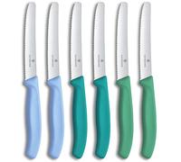 Victorinox Swiss Classic, couteau à petit-déjeuner, ensemble de couteaux à pain, 6 pièces, lame tranchante, bord dentelé, 11 cm, acier inoxydable, Bleu et Vert